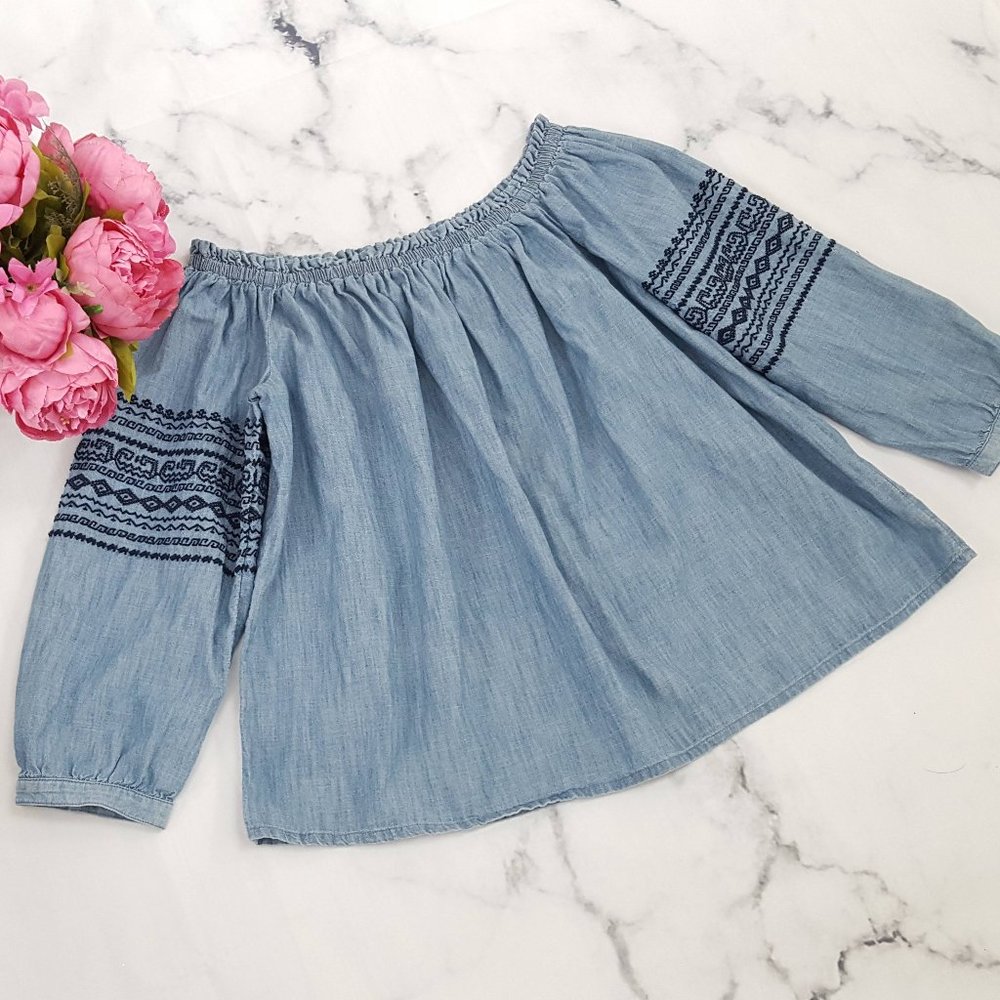 GAP 1969 Chambray Embroidered Off The Shoulder Top - Picture 4 of 8
